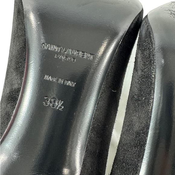 SAINT LAURENT Black Suede Zoe Metal Turquoise Cap Toe Pumps 38.5 - 8.5 US - Picture 12 of 12